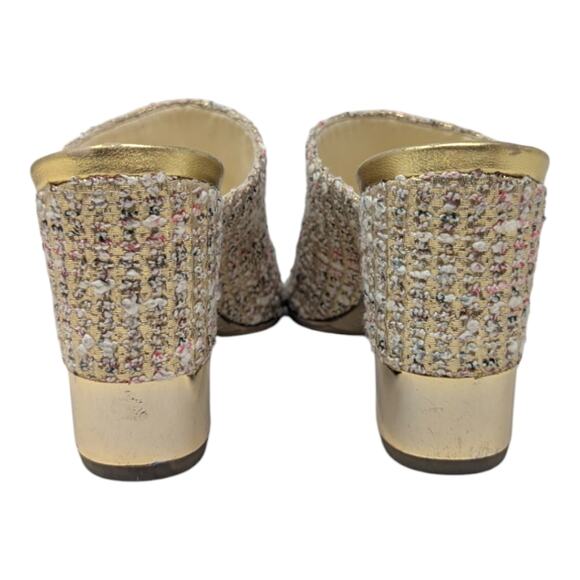 Chanel 2018 Mules Metallic Tweed Interlocking CC Logo Slide Neutral 37.5 - Picture 5 of 14
